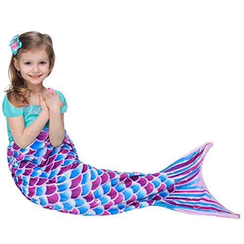 Manta de Cola de Sirena - Manta Sirena para Niñas Adultos Todas Las Estaciones Bolsa de Dormir de Franela Sirena Manta Vestible Regalo de Cumpleaños, 140 x 60cm