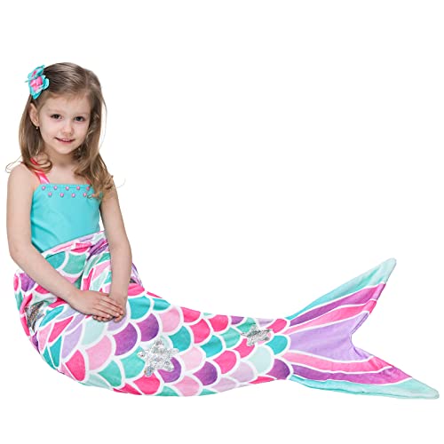 Manta de Cola de Sirena Rosa - Mantas Sirena para Niños Niñas Adultos Todas Las Estaciones Bolsa de Dormir de Franela Portátil Sirena Manta Acurrucarse Regalo de Cumpleaños Navidad, 140 x 60cm