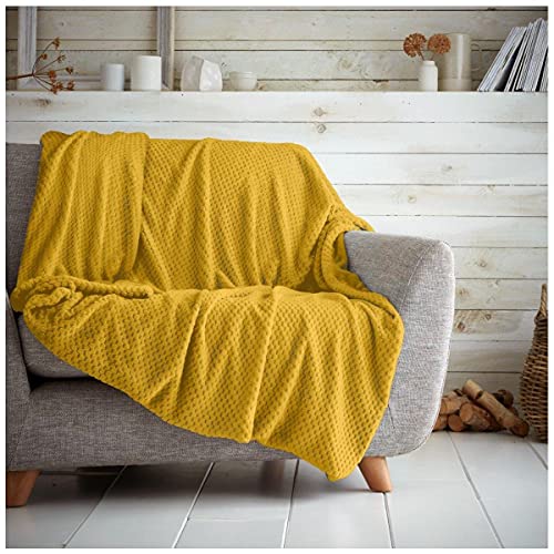 Manta de sofá Cama de Palomitas de maíz, Manta de gofre, Manta de Forro Polar, Ocre, 130 x 150
