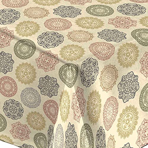 Mantel de Tela resinada Antimanchas, Impermeable, Estampados Tribales (140_x_100_cm, Zar Beige)