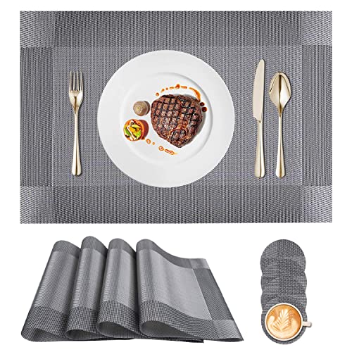 Mantel Individual [Juego de 4] Mantel Individual PVC, 4 Salvamanteles Individuales + 4 Posavasos, Lavable, Impermeable, Resistentes al Calor, Antideslizantes, para Casa, Comedor, Cocina ( 45x30cm)