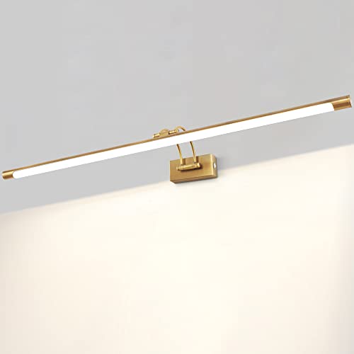 MantoLite LED Regulable Lámparas de Pared 16W,Interior Iluminación para cuadros y expositores Con Cabeza de Lámpara Giratoria e Interruptor,Baño Espejo Apliques de Pared 90CM 3000K IP44 (Latón Mate)