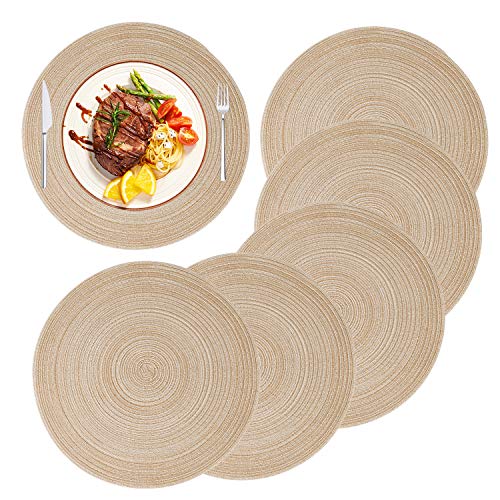 MaoXinTek Manteles Individuales Redondos de Algodón 36cm/14inch Trenzado Antideslizante Salvamanteles Lavables, Alfombrillas de Comedor (Juego de 6)