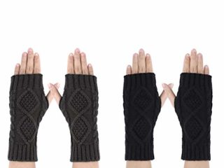 MaoXinTek Mitones Guantes de Invierno para Mujeres, Mitones de Punto Brazo Manoplas Calentadores sin dedos, con Agujero de Pulgar Mitones Inviernos Tejidos Finos, 2 Pares