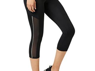 Marca Amazon - AURIQUE Mallas de Deporte Cortas con Banda Lateral Mujer, Negro (Black/White), 42, Label:L