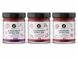 Marca Amazon - Happy Belly Select Colección de bayas (frutas del bosque, fresa, frambuesa), 75 % mermelada, 3 x 180 g