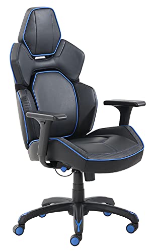 Marca Amazon - Movian - Silla gaming con sujeción lumbar 3D y altura ajustable, 66,7 × 69,2 × 116,2 cm (largo × ancho × alto), negro/azul