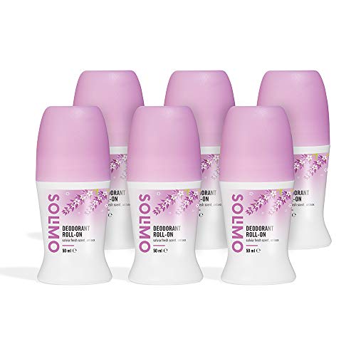Marca Amazon - Solimo Desodorante roll-on, perfume fresco de salvia, unisex, Paquete de 6 (6 x 50 ml)