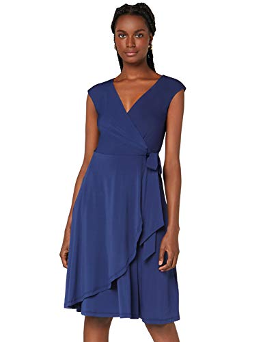 Marca Amazon - TRUTH & FABLE Vestido Cruzado de Punto Mujer, Azul (Blue), 38, Label: S