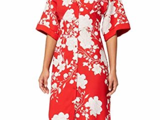 Marca Amazon - Truth & Fable Vestido Kimono Midi Mujer, Rojo (RED RED), 42, Label: L