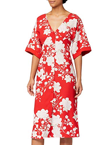 Marca Amazon - Truth & Fable Vestido Kimono Midi Mujer, Rojo (RED RED), 42, Label: L
