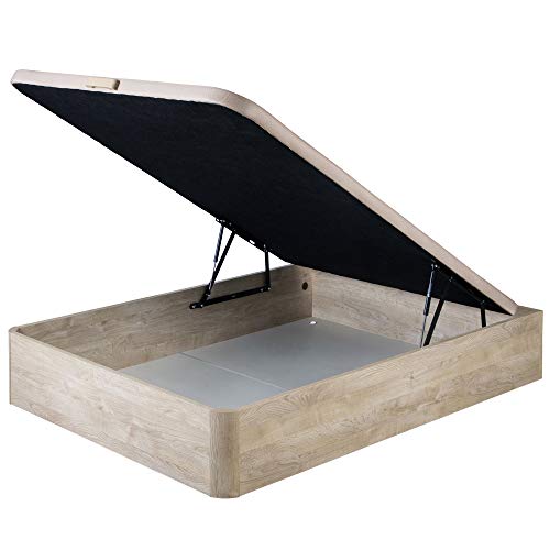 marckonfort Canapé abatible 160X200 de Gran Capacidad con Esquinas Redondeadas en Madera, Base tapizada 3D Transpirable Color Roble
