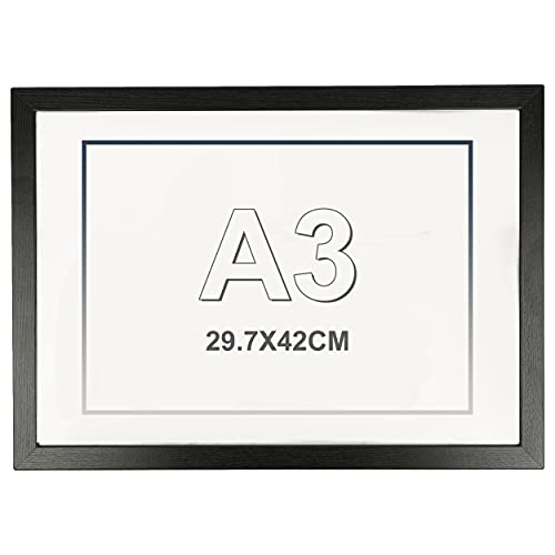 Marco de Fotos 29.7 x 42 cm A3 Negro Hecho de Madera Panel de Metacrilato Marco de Fotos para Decoracion Especial para Títulos Universitarios