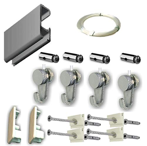MARCS ARIAS SL Pack Basic RM de 150cm Guías de Aluminio para Colgar Cuadros (Plata Mate) con 4 colgadores Nylon