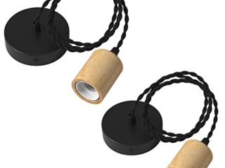 Martll Lámpara Colgante Vintage Retro Lámpara de Techo Madera E27 Porta Lámparas Metal Luz Colgante con Cable de 150CM (2 pack)
