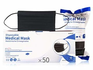 Mascarilla Quirúrgica Desechable Homologada, 50 Unidades, Color Negro, CE BFE ≥98%, EN 14683:2019+AC:2019 Type II