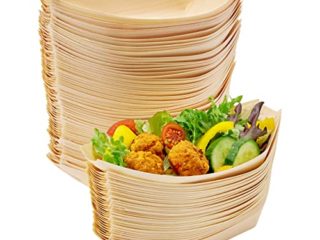 MATANA 100 Platos de Bambú en Forma de Barco, 22x11cm - Ecológicos Cuencos de Postre de Aperitivo