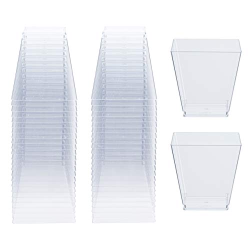 MATANA 48 Copas de Postre Cuadradas de Plástico Duro Transparente - 225ml