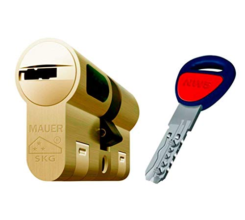 MAUER NW5 Bombin de Seguridad 31x41 DOBLE EMBRAGUE Color Laton Cilindro Bombillo Reforzado Antirotura Antibumping Antitaladro Leva Antiextracción Cerradura para Puerta 5 LLaves Tarjeta de Seguridad