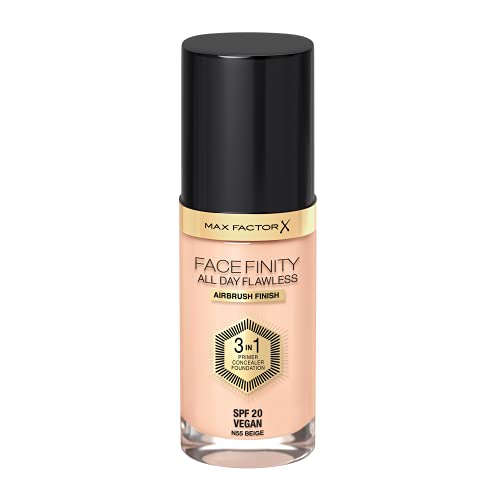 Max Factor Facefinity 3 en 1 All Day Flawless Air bursh& Vegan, Base de Maquillaje, Tono N55