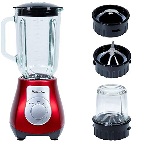 MAXELLPOWER BATIDORA DE Vaso con PICADORA ELECTRICA 800W Jarra 1,5L Cristal Colores Garantia MP-BV105XL (Rojo)