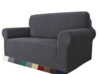 MAXIJIN Funda de sofá súper elástica para sofá de 2 plazas, 1 Pieza Fundas de Asiento de Amor universales Jacquard Spandex Funda Protectora de sofá de 2 plazas (2 Plaza, Gris Oscuro)