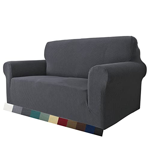 MAXIJIN Funda de sofá súper elástica para sofá de 2 plazas, 1 Pieza Fundas de Asiento de Amor universales Jacquard Spandex Funda Protectora de sofá de 2 plazas (2 Plaza, Gris Oscuro)