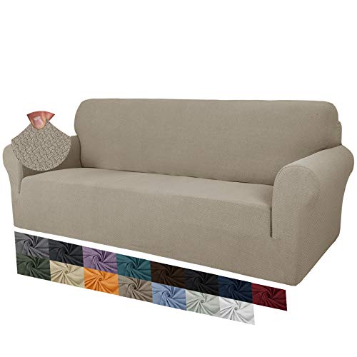 MAXIJIN Fundas de sofá de Jacquard Creativas para 3 plazas, Funda de sofá Antideslizante súper elástica para Perros Fundas de sofá de 1 Pieza con Protector de Muebles (3 Plaza, Caqui)