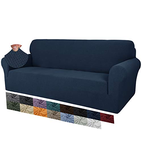 MAXIJIN Fundas de sofá de Jacquard Creativas para 3 plazas, Funda de sofá Antideslizante súper elástica para Perros Fundas de sofá de 1 Pieza con Protector de Muebles (3 Plaza, Azul Marino)