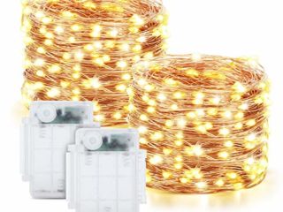Maxsure Guirnalda Luces Pilas, 12M 120 LED, Luces LED Pilas 2 Pack, Luces Navidad con 8 Modos de Luz Decoración para Nalidad, Fiestas, Halloween, Patio, Jardines, etc. IP65 Impermeable, Blanco Cálido