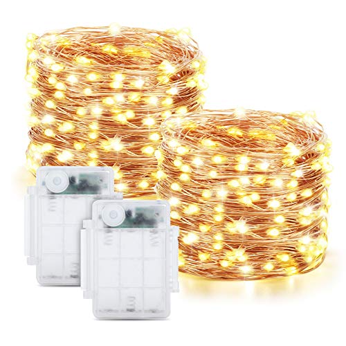 Maxsure Guirnalda Luces Pilas, 12M 120 LED, Luces LED Pilas 2 Pack, Luces Navidad con 8 Modos de Luz Decoración para Nalidad, Fiestas, Halloween, Patio, Jardines, etc. IP65 Impermeable, Blanco Cálido