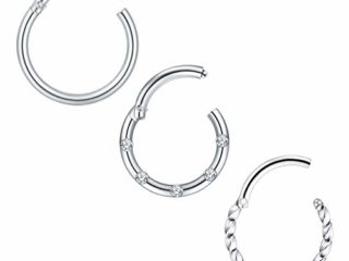Mayhoop 3Piezas 16G Aro Nariz Piercing Septum Clicker Segmento 10mm Acero Inoxidable Plata Anillos Nariz Clicker Anillo Nariz Labio Cartílago Oreja Joyería de Piercing