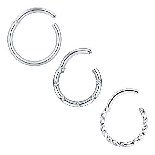 Mayhoop 3Piezas 16G Aro Nariz Piercing Septum Clicker Segmento 10mm Acero Inoxidable Plata Anillos Nariz Clicker Anillo Nariz Labio Cartílago Oreja Joyería de Piercing