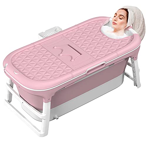 MCGMITT Bañera Plegable para Adulto, Plástico Grueso Bañera Adulto Portatil XL Grande para dos Niños, Ideal para Pequeños Baños, 128 x 62 x 52cm (Rosa)