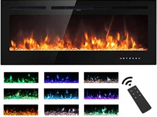 M.C.Haus Chimenea eléctrica Pantalla táctil Panel de Vidrio Colorido Inserto de Llama Calentador montado en la Pared con Cristal y Conjunto de Registro, 900/1800 W (102 cm)