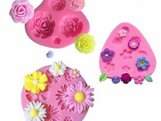 mciskin Moldes de fondant de pastel de flores,mini Moldes de Silicona de Flores,Molde de flores rosas,Moldes de flores,Decoración de pastel de chocolate fondant(3 piezas)