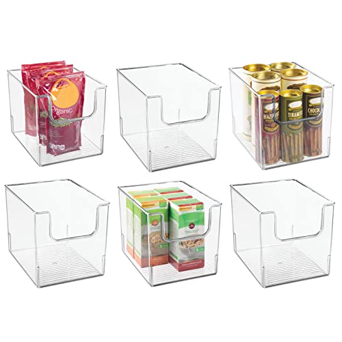mDesign Cajas de almacenamiento para alimentos – Organizador de frigorífico, armario o arcón congelador con frontal abierto – Caja de plástico sin BPA para frigorífico – Juego de 6 – transparente