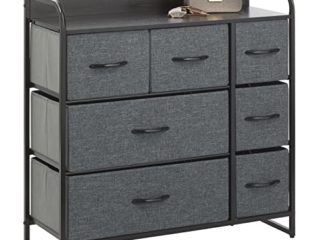 mDesign Cómoda para dormitorio con 7 cajones – Mueble con cajones ancho para el salón, la habitación o el pasillo – Cajonera de metal, MDF y tela para guardar ropa – negro/gris