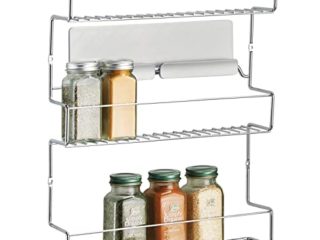 mDesign Especiero de cocina autoadhesivo AFFIXX – Estanterías metálicas para especias con tres estantes – Práctico organizador de especias de color plateado – Metal