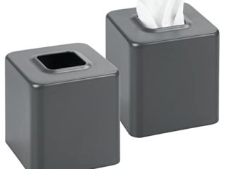 mDesign Juego de 2 cajas para pañuelos de papel – Caja para toallitas para baño, dormitorio o cocina – Dispensador de pañuelos de metal – Preciosas cubiertas para cajas de pañuelos – gris mate