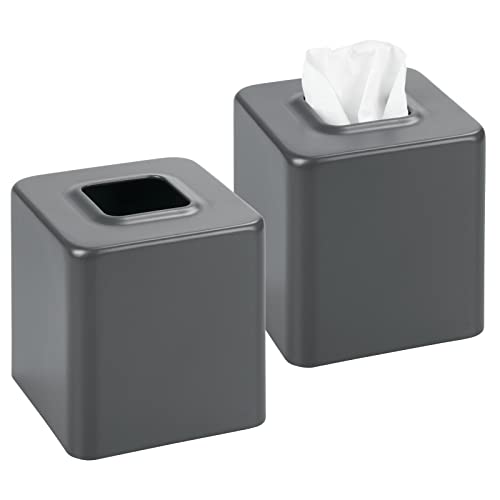 mDesign Juego de 2 cajas para pañuelos de papel – Caja para toallitas para baño, dormitorio o cocina – Dispensador de pañuelos de metal – Preciosas cubiertas para cajas de pañuelos – gris mate