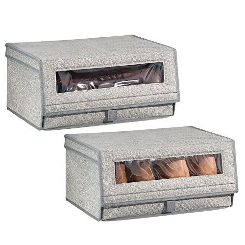 mDesign Juego de 2 cajas para zapatos de fibra sintética (grande) – Cajas apilables con ventana, cierre adhesivo y tapa abatible – Prácticas cajas organizadoras para armarios y estanterías – gris