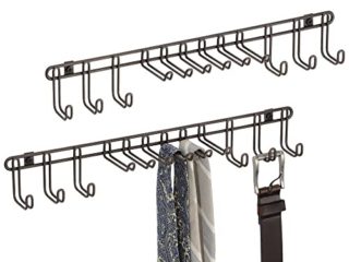 mDesign Juego de 2 percheros de Pared – Corbatero para Cinturones y Corbatas – Prácticos Ganchos para Colgar pañuelos, Bolsos y Accesorios – Bronce