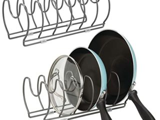 mDesign Juego de 2 Soportes para sartenes, ollas y Tapas – Organizador de Tapas de ollas Compacto para el Armario de la Cocina – Colgador de sartenes de Metal Ideal para Ahorrar Espacio – Gris Oscuro
