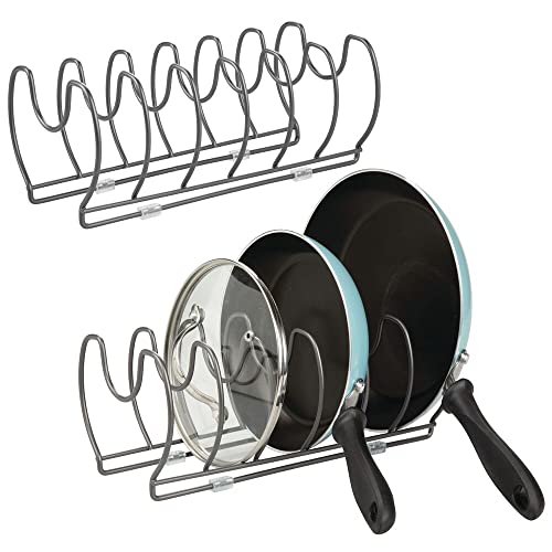 mDesign Juego de 2 Soportes para sartenes, ollas y Tapas – Organizador de Tapas de ollas Compacto para el Armario de la Cocina – Colgador de sartenes de Metal Ideal para Ahorrar Espacio – Gris Oscuro