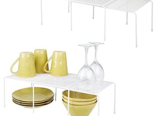 mDesign Juego de 4 estanterías metálicas para armarios de Cocina – Práctico Estante para vajilla de Metal – Amplía la Superficie de Apoyo – Baldas de Cocina Antideslizantes y Extensibles – Blanco