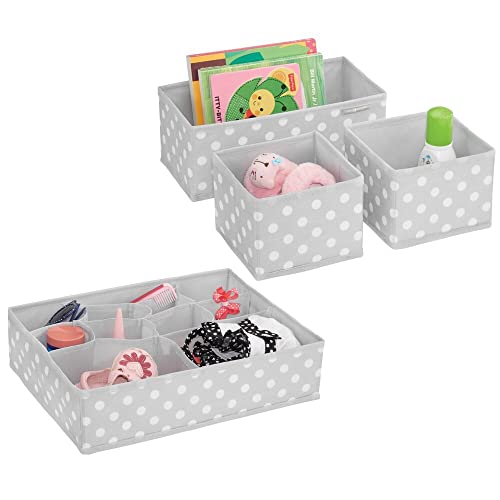 mDesign Juego de 4 organizadores de Tela para armarios – Separadores de cajones con Varios apartados y diseño de Puntos – Organizadores de cajones para Ropa, cosméticos, pañales, etc. – Gris y Blanco