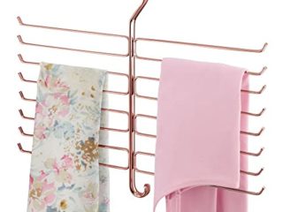 mDesign Percha organizadora para mallas y pañuelos – Organizador de accesorios para ahorrar espacio en el armario – Colgador de pantalones de yoga con 16 ganchos de alambre metálico – dorado rojizo