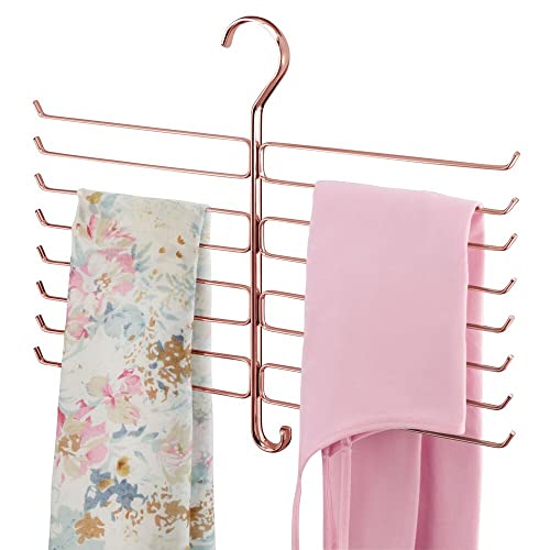 mDesign Percha organizadora para mallas y pañuelos – Organizador de accesorios para ahorrar espacio en el armario – Colgador de pantalones de yoga con 16 ganchos de alambre metálico – dorado rojizo