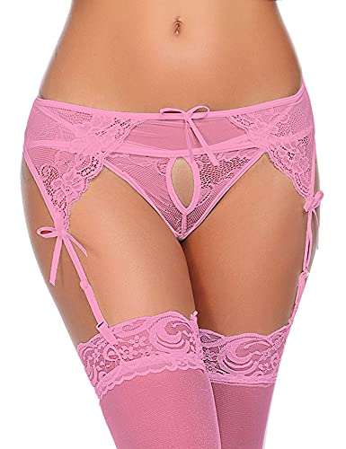 mea eor Mujer Liguero Sexy Encaje con 4 Ligas y Tanga sin Medias de Talla Grande Lencería con Liguero de Talla Grande
